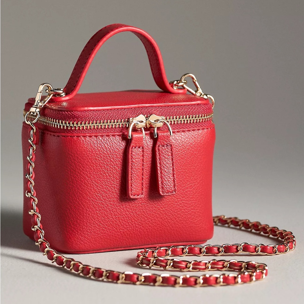 Anthropologie Red Boxy Clutch with Gold Chain